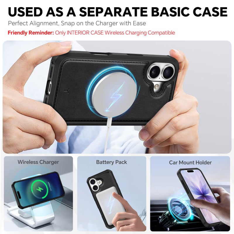 TUCCH 2-in-1 Detachable Wallet Case for iPhone 17 (6.3-inch) 2025, Wireless Charging | RFID Blocking 4 Card Holders | Wrist Strap | Kickstand | Magnetic | PU Leather | Protective Flip Cover | Black - Image 4