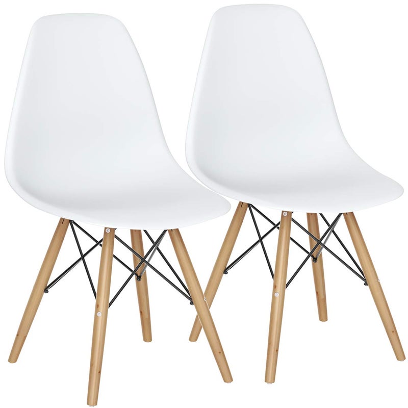 Giantex Dining Chairs Set of 2 White, Pre Assembled Mid Century Modern Dining Chairs with Wood Legs, Armless Kitchen Chairs, Plastic Dining Side Chair for Dining Room, Kitchen, Living Room - Image 1