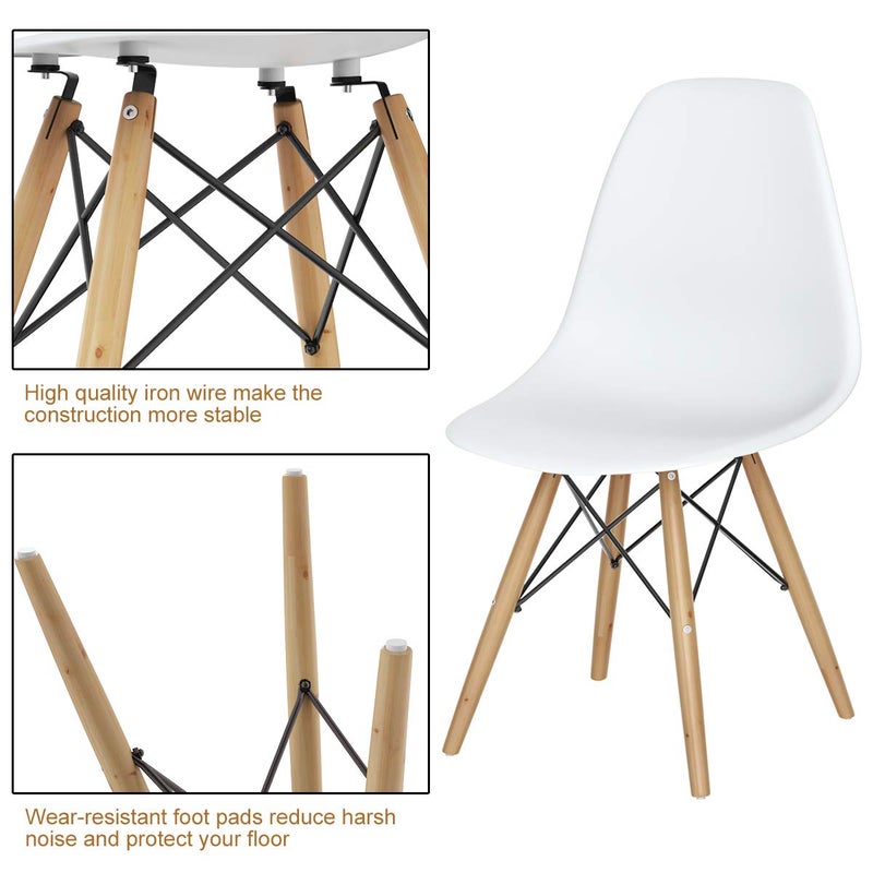 Giantex Dining Chairs Set of 2 White, Pre Assembled Mid Century Modern Dining Chairs with Wood Legs, Armless Kitchen Chairs, Plastic Dining Side Chair for Dining Room, Kitchen, Living Room - Image 5