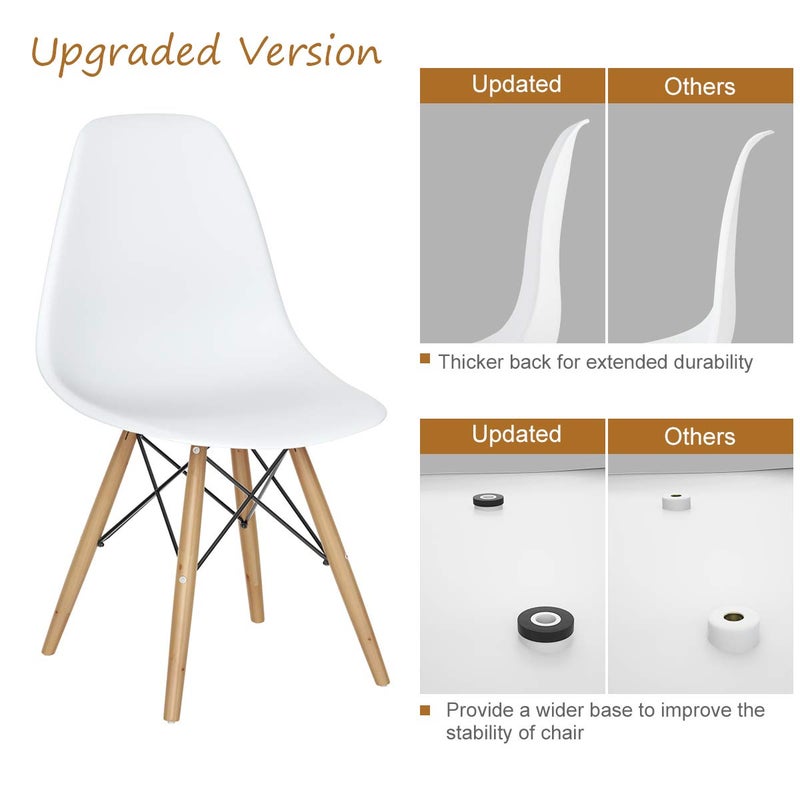 Giantex Dining Chairs Set of 2 White, Pre Assembled Mid Century Modern Dining Chairs with Wood Legs, Armless Kitchen Chairs, Plastic Dining Side Chair for Dining Room, Kitchen, Living Room - Image 4