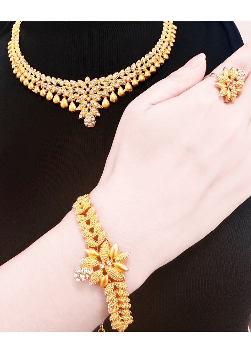 4-Piece 24K Gold Plated Wedding Jewelry Set with Necklace, Bracelet, Earrings and ring - Image 3