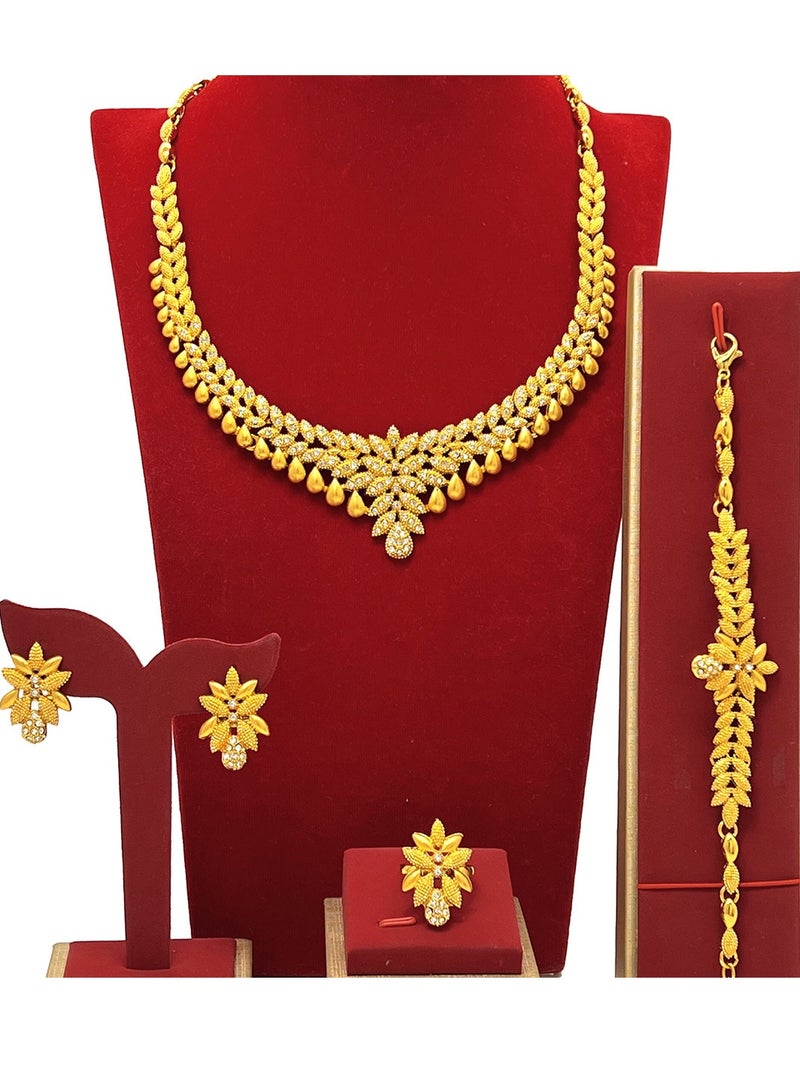 4-Piece 24K Gold Plated Wedding Jewelry Set with Necklace, Bracelet, Earrings and ring - Image 1