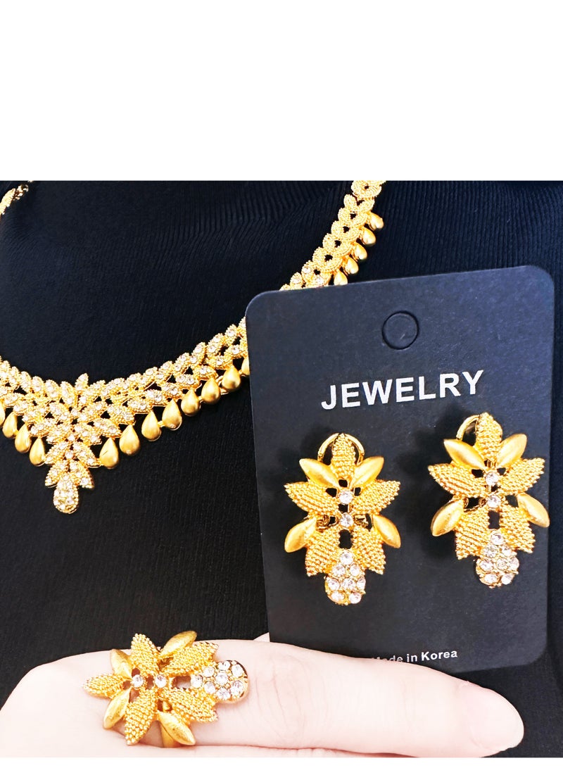 4-Piece 24K Gold Plated Wedding Jewelry Set with Necklace, Bracelet, Earrings and ring - Image 4