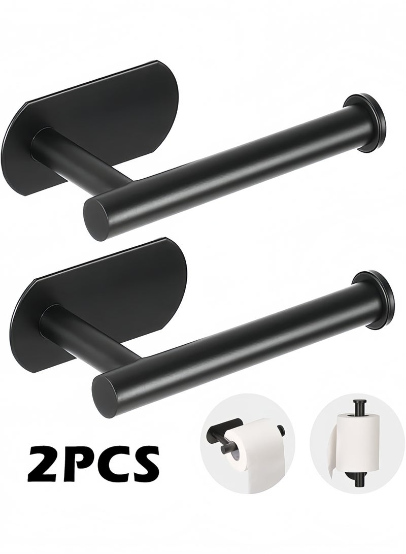 Toilet Paper Holder - Self Adhesive Toilet Paper Holder Wall Mount for Bathroom, SUS 304 Stainless Steel Command Strip Toilet Paper Roll Holder Stick On, No Drilling (Black, 2 Pcs) - Image 1