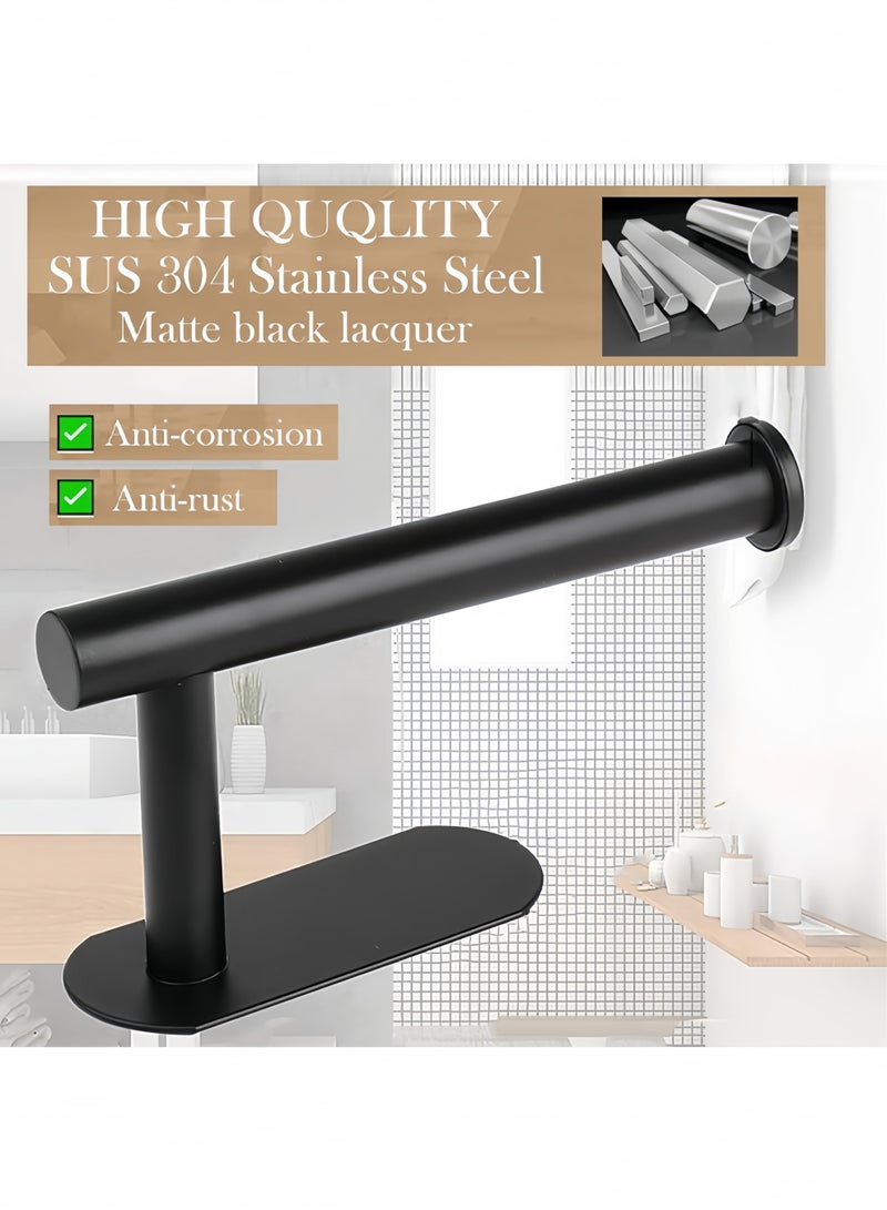 Toilet Paper Holder - Self Adhesive Toilet Paper Holder Wall Mount for Bathroom, SUS 304 Stainless Steel Command Strip Toilet Paper Roll Holder Stick On, No Drilling (Black, 2 Pcs) - Image 2