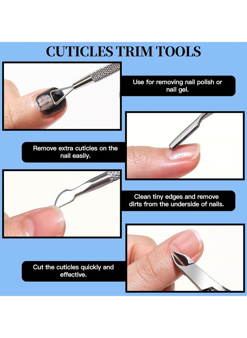 12 Piece Manicure Set, Nail Tools, Files 100/180, Buffer Block, Cuticle Nippers, Pusher, Peeler, Lifter for Ingrown Toenails, Toenail File, Care Kit, Blue. - Image 2