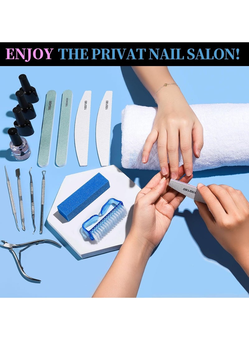 12 Piece Manicure Set, Nail Tools, Files 100/180, Buffer Block, Cuticle Nippers, Pusher, Peeler, Lifter for Ingrown Toenails, Toenail File, Care Kit, Blue. - Image 3