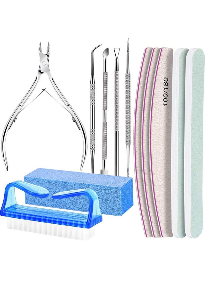 12 Piece Manicure Set, Nail Tools, Files 100/180, Buffer Block, Cuticle Nippers, Pusher, Peeler, Lifter for Ingrown Toenails, Toenail File, Care Kit, Blue. - Image 1