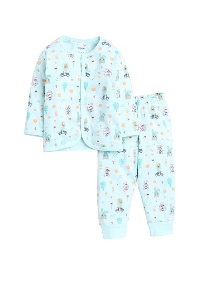 BUMZEE Mint Green Baby Boys Full Sleeves Jabla & Pyjama Set Age - 0-3 Months (Peb9586B-mgn) - Image 1