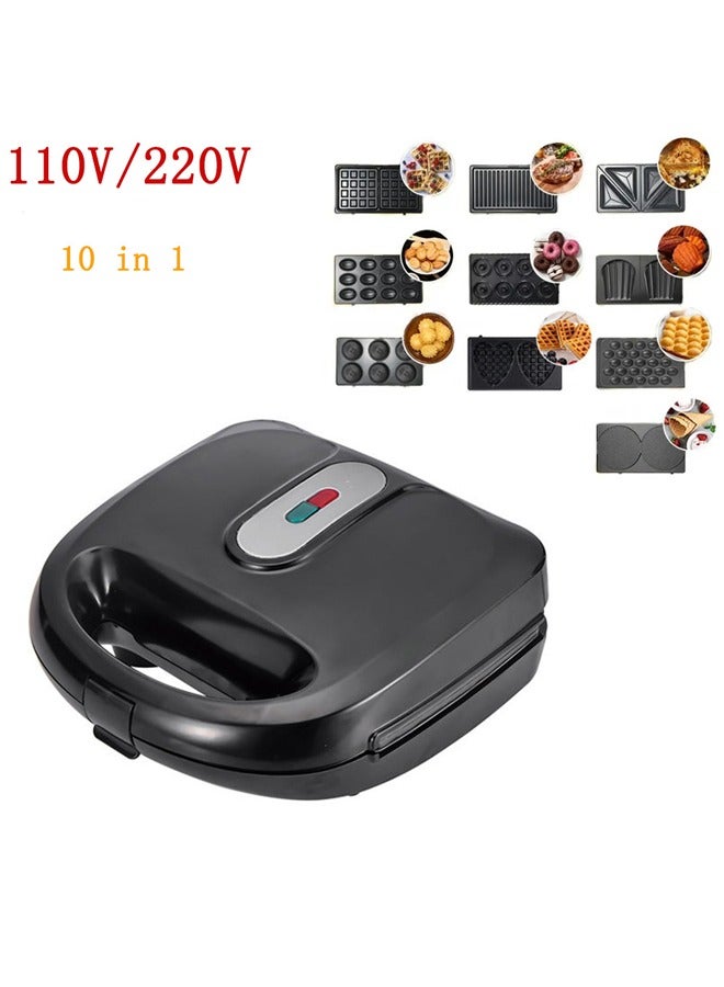 general 110V 10-in-1 Sandwich Maker Replaceable Plate Waffle Maker Donut Machine Cake Breakfast Machine Barbecue Machine British Specification - Image 1