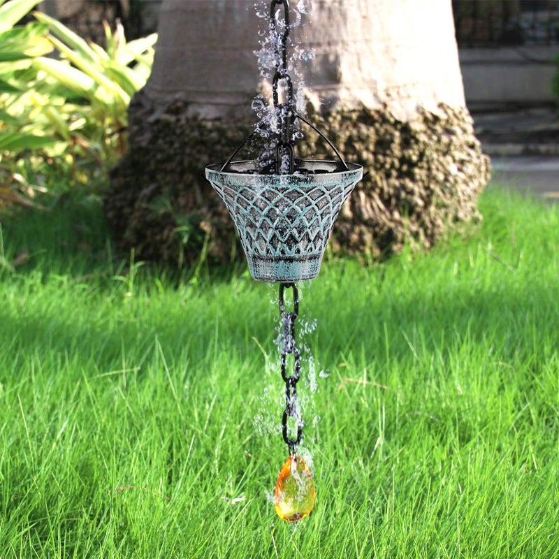 HANAYARD Rain Chains for Gutters Outside Downspouts Rain Catcher Diverter Metal Blue Plaid Outdoor Decorative, 8.5 FT - Image 4