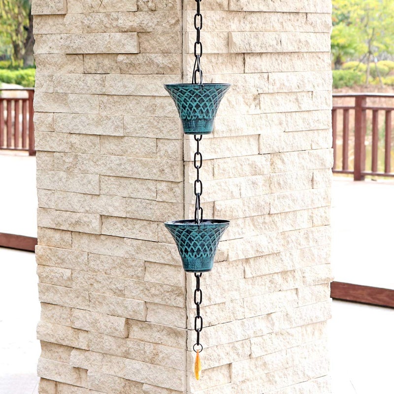 HANAYARD Rain Chains for Gutters Outside Downspouts Rain Catcher Diverter Metal Blue Plaid Outdoor Decorative, 8.5 FT - Image 5