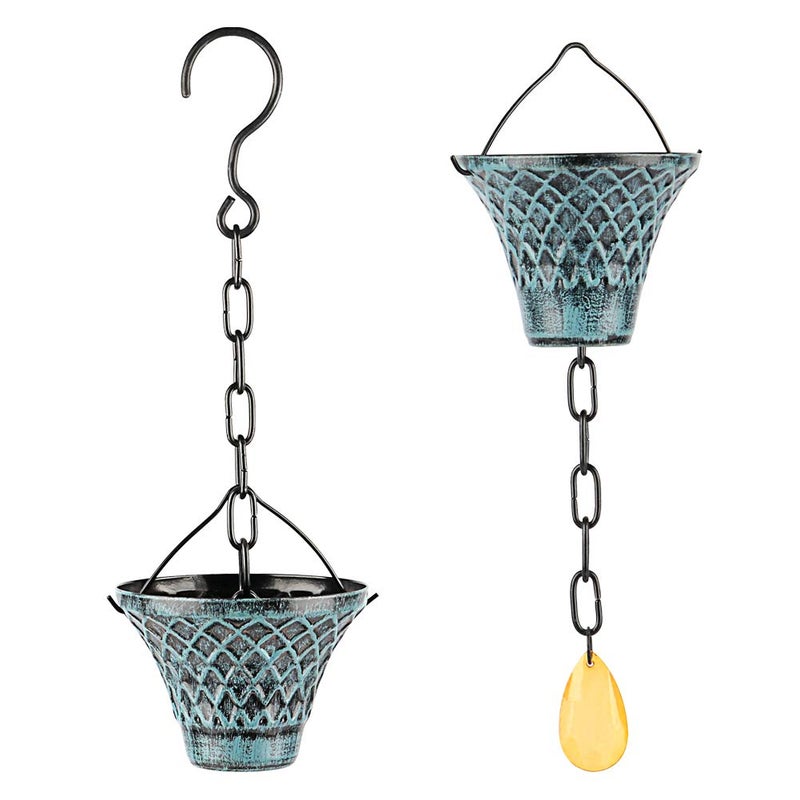 HANAYARD Rain Chains for Gutters Outside Downspouts Rain Catcher Diverter Metal Blue Plaid Outdoor Decorative, 8.5 FT - Image 2