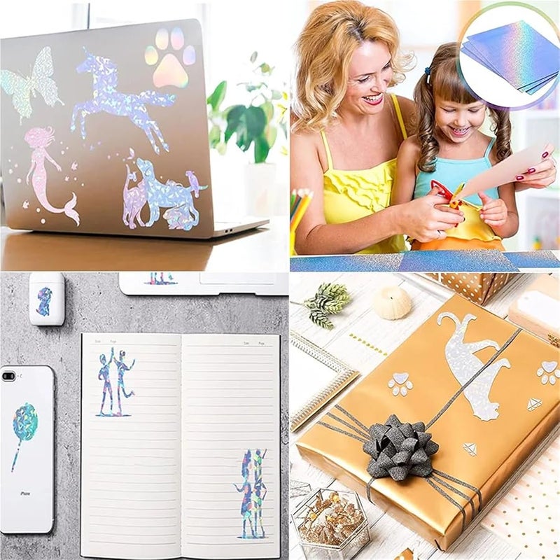 ملصقات فينيل ذاتية اللاصق مقاومة للماء بألوان قوس قزح هولوغرافي ليزر 30 قطعة لتزيين الحرف اليدوية - Image 5