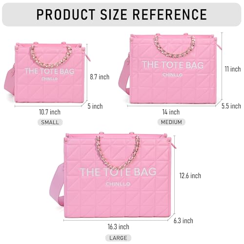 Chinllo Tote Bag for Women Quilted Chains Stachel Purse and Handbags with Shoulder Strap (E.Pink-M) - Image 3