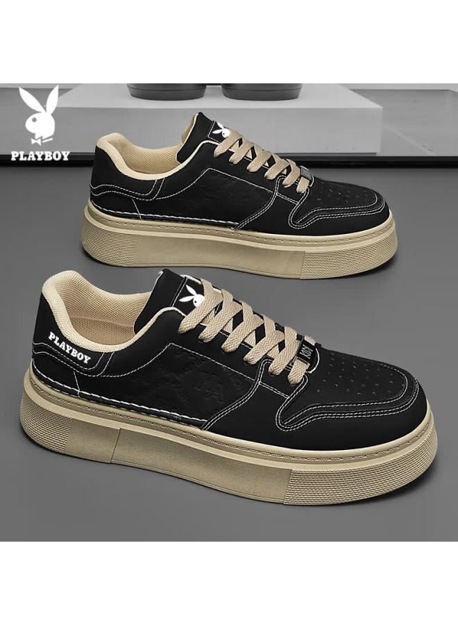 Playboy Men's Casual Sneakers Autumn Winter Thick Sole White Shoes Black Size 41 - Image 5