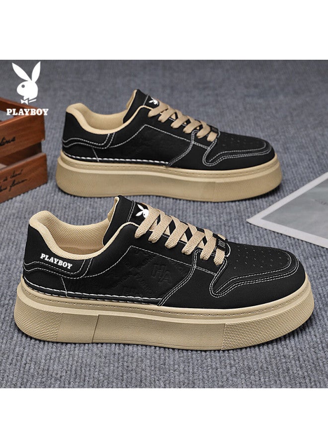 Playboy Men's Casual Sneakers Autumn Winter Thick Sole White Shoes Black Size 41 - Image 3