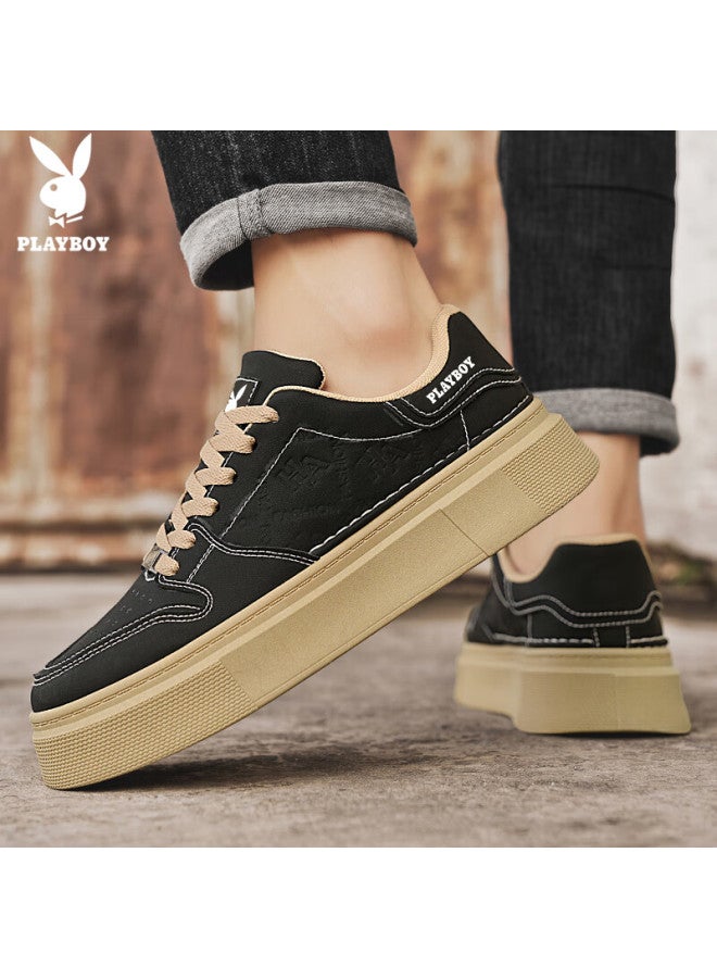 Playboy Men's Casual Sneakers Autumn Winter Thick Sole White Shoes Black Size 41 - Image 4