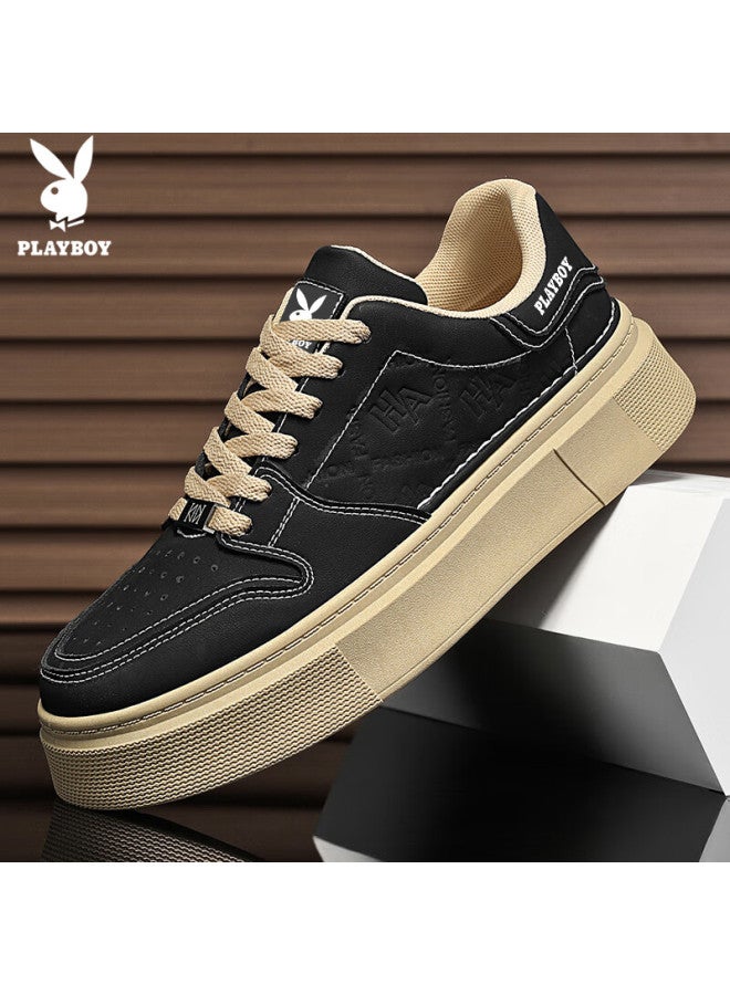 Playboy Men's Casual Sneakers Autumn Winter Thick Sole White Shoes Black Size 41 - Image 2