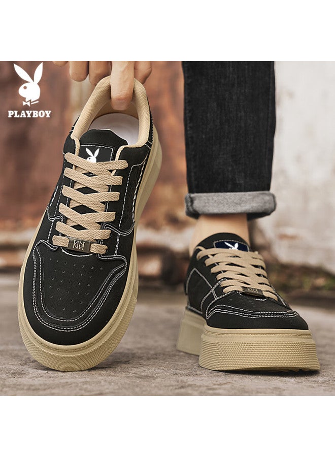 Playboy Men's Casual Sneakers Autumn Winter Thick Sole White Shoes Black Size 41 - Image 1
