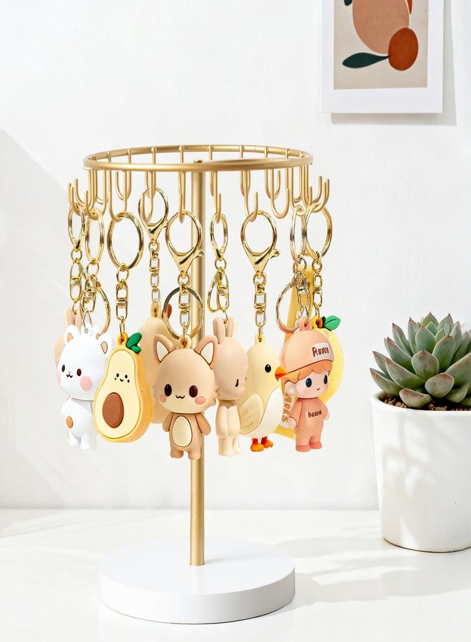 Dahey Keychain Display Stand for Vendor, Metal Bracelet Holder Organizer Hand Sanitizer Keychain Display with 22 Hooks Storage Keychains Bracelet for Study Desk Entryway Decor, Gold - Image 4