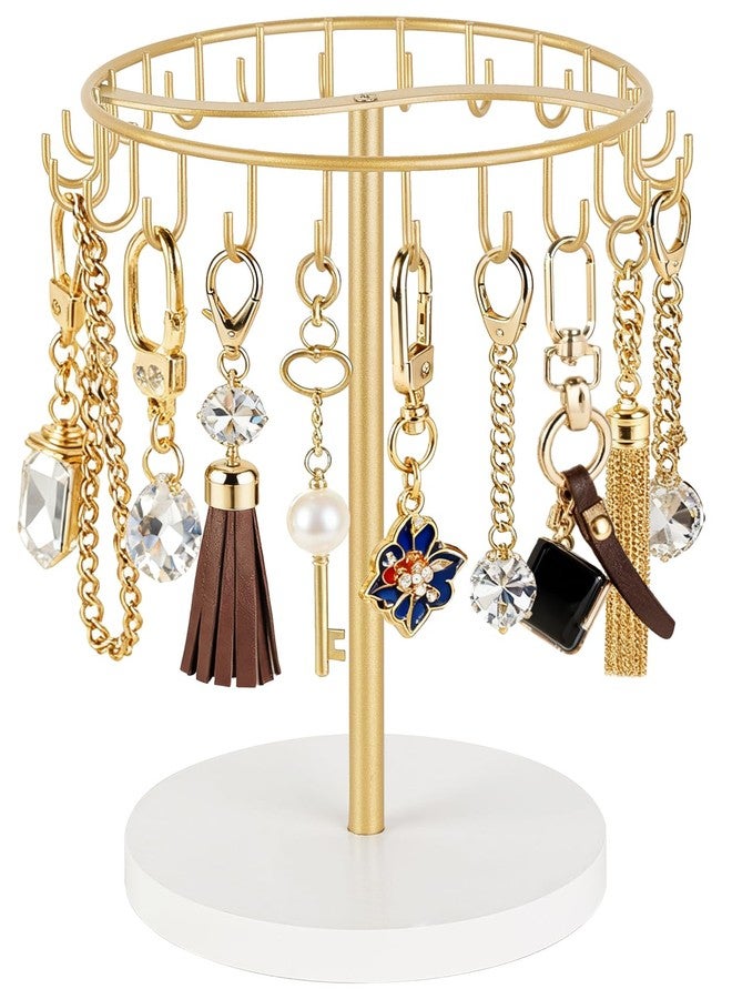 Dahey Keychain Display Stand for Vendor, Metal Bracelet Holder Organizer Hand Sanitizer Keychain Display with 22 Hooks Storage Keychains Bracelet for Study Desk Entryway Decor, Gold - Image 1
