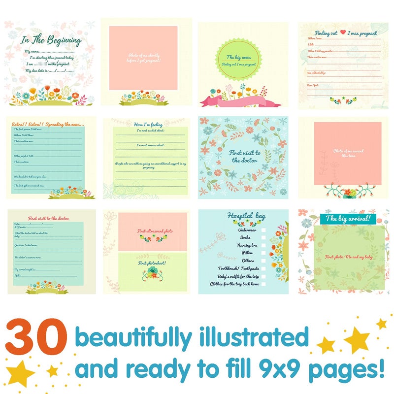Unconditional rosie دفتر حملّي وكتاب ذكريات الطفل مع ملصقات - ألبوم صور ودفتر قصاصات للطفل - دفاتر حمل للأمهات الجدد - دفتر ذكريات الحمل - Image 3