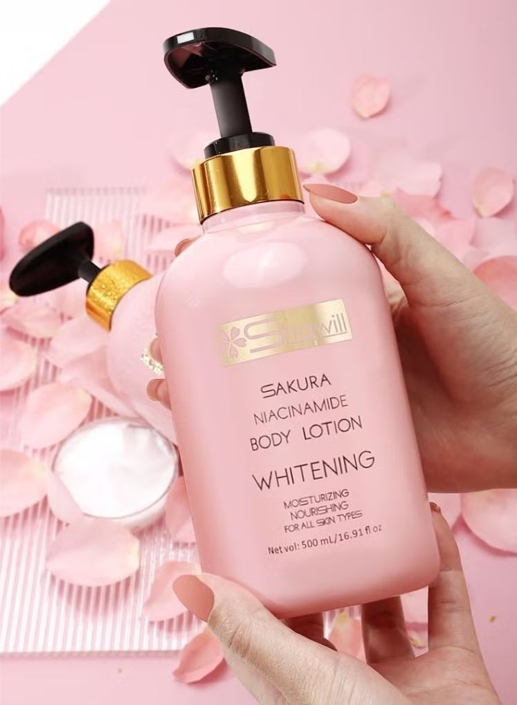 Shawill sakura body lotion 500ml niacinamide cherry whitening brighten moisturizing nourish dry skin - Image 1