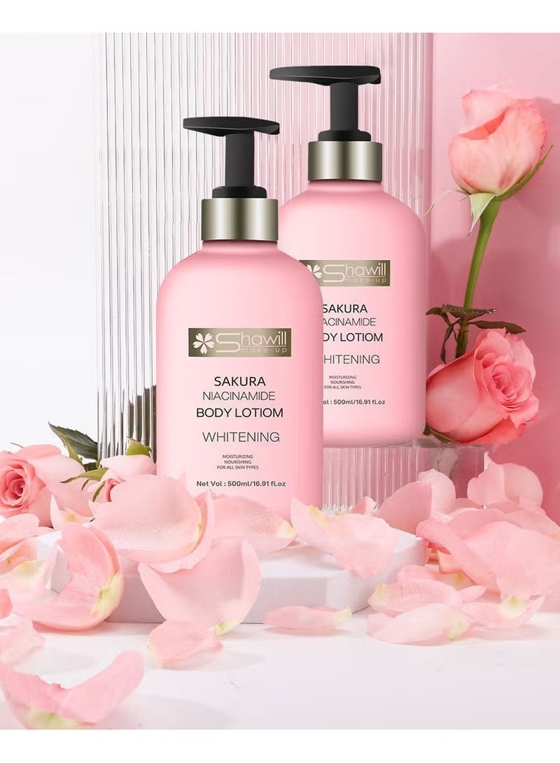Shawill sakura body lotion 500ml niacinamide cherry whitening brighten moisturizing nourish dry skin - Image 3