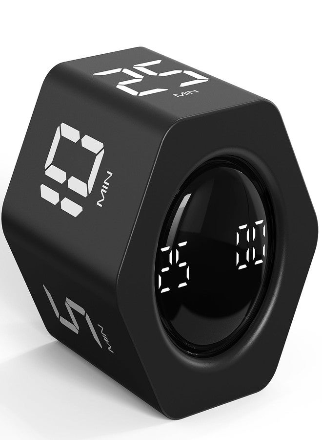 OORAII Rotating Pomodoro Timer 5, 25, 10 30,60 Mins Preset Stopwatch, Desk Flip ProductivityTimer, ADHD Tool Hexagon, Vibration/Mute/Alarm, for Work, Study, Back to School, Kitchen, Black - Image 1