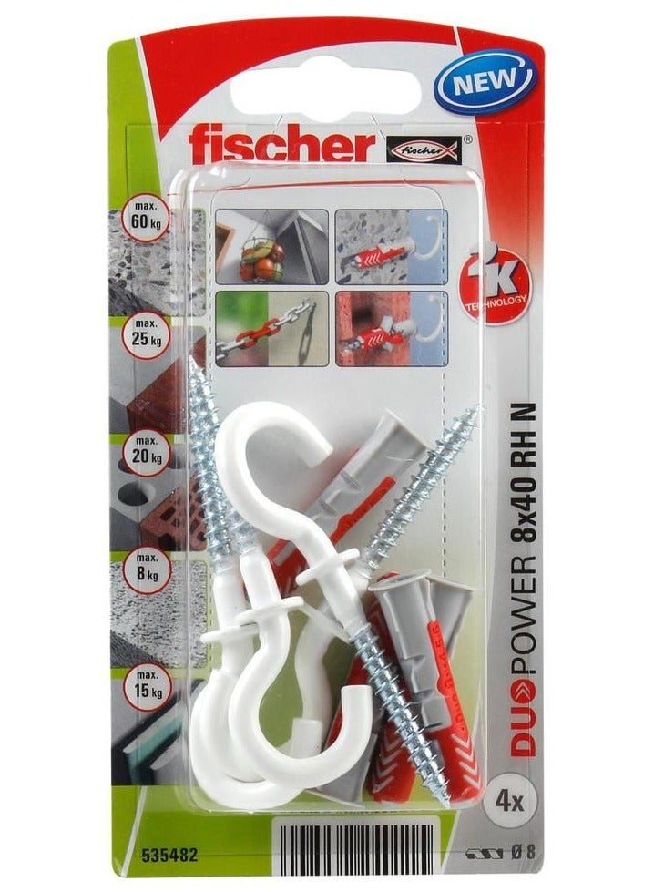 Fischer Universal Plug 8 x 40mm + Round Hook 4Pcs