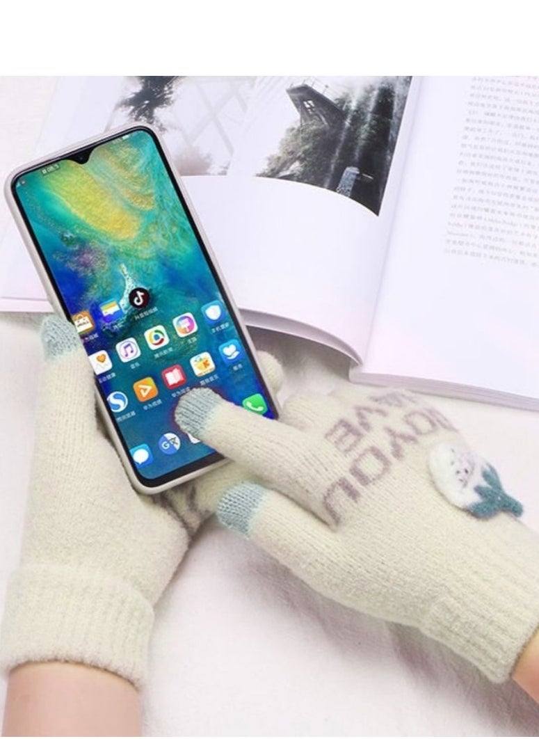 Women glove s girly mobile screen touch fingers winter wool gloves  - Image 1
