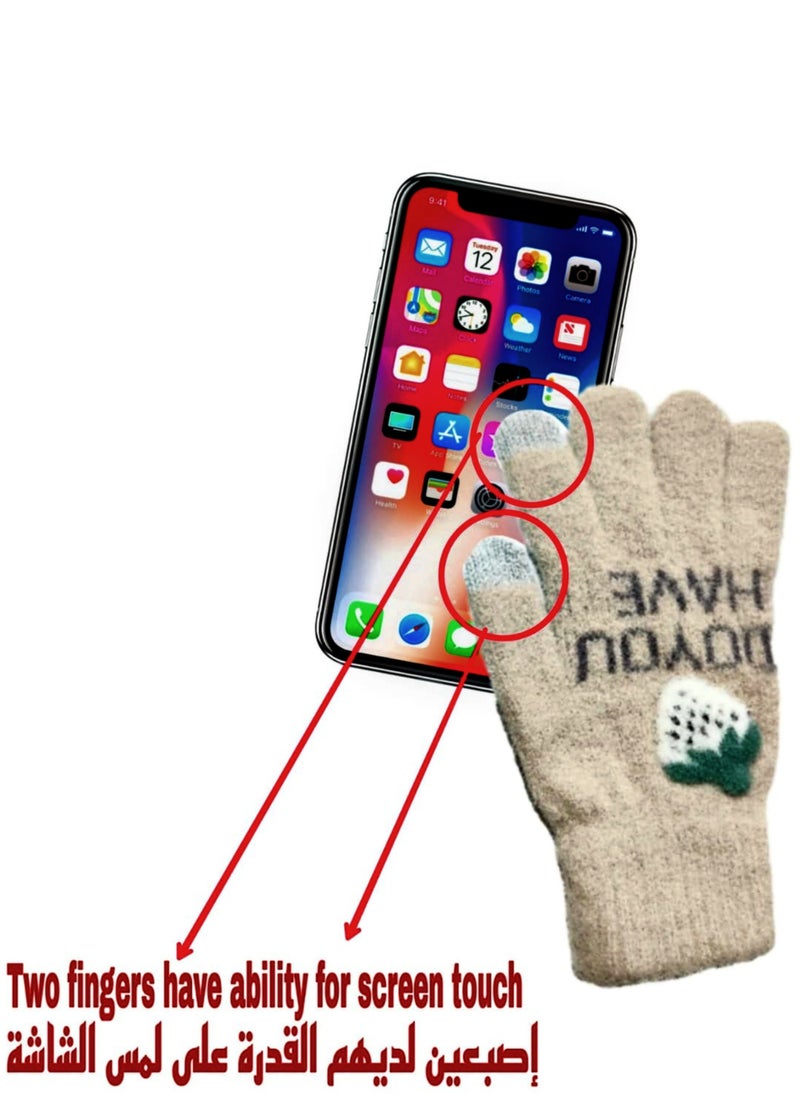 Women glove s girly mobile screen touch fingers winter wool gloves  - Image 2