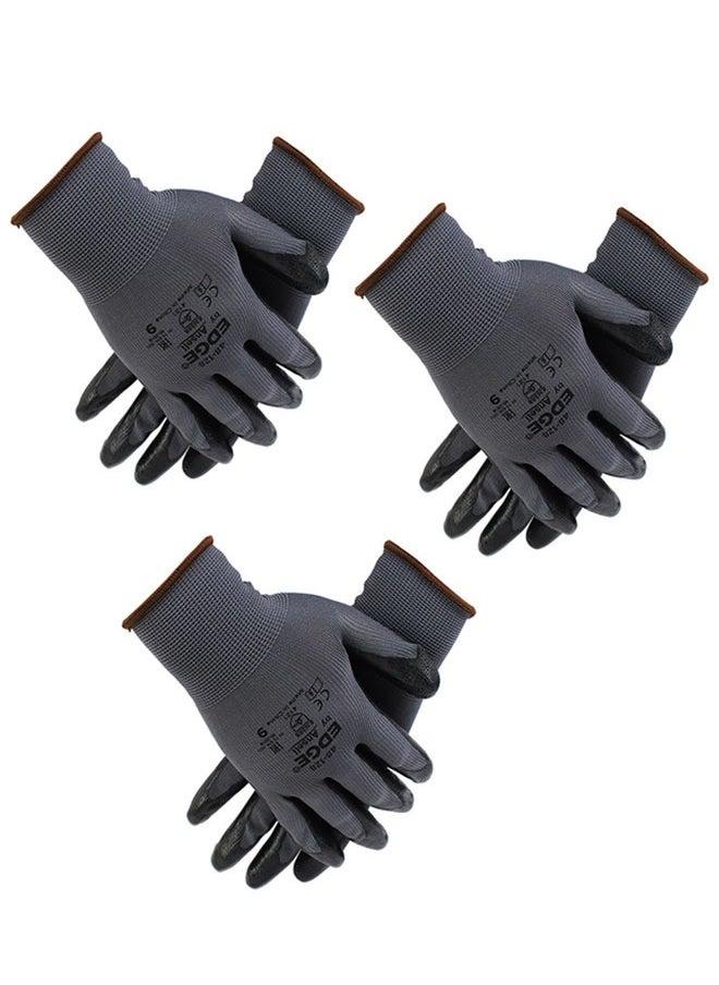 HAWAWA Safety Work Gloves 3 pairs, 48-128 MicroFoam Nitrile Coated, Gardening Gloves,Seamless Knit Polyester, Working Gloves with Grip For General Purpose, Construction, Yardwork, Medium  - Image 1
