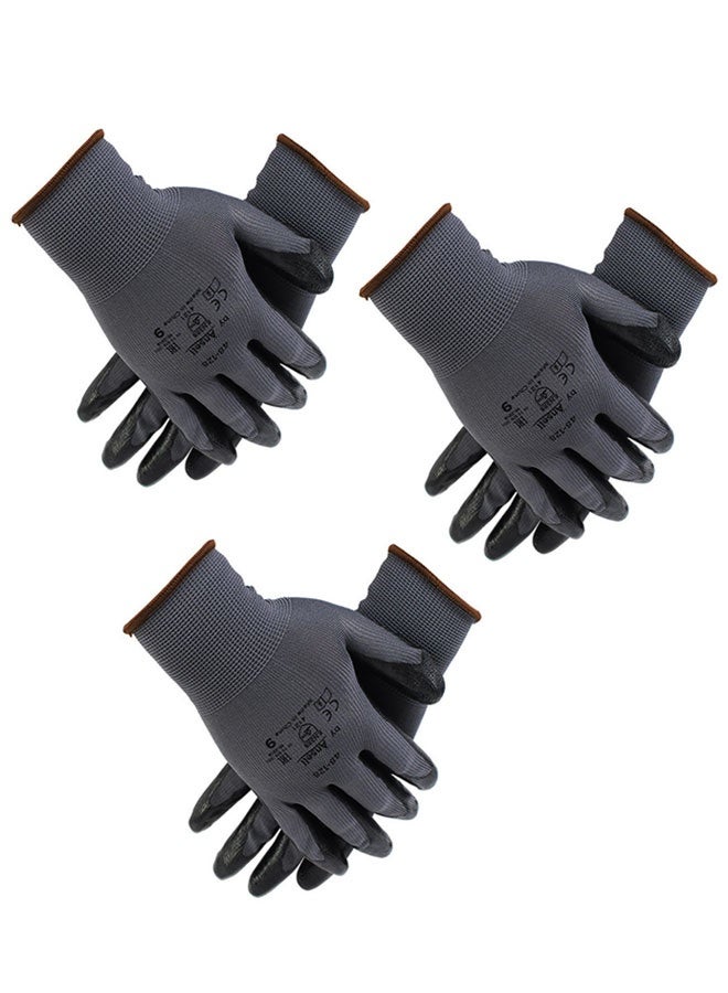 Safety Work Gloves 3 pairs, 48-128 MicroFoam Nitrile Coated, Gardening Gloves,Seamless Knit Polyester, Working Gloves with Grip For General Purpose, Construction, Yardwork, Medium - Image 1