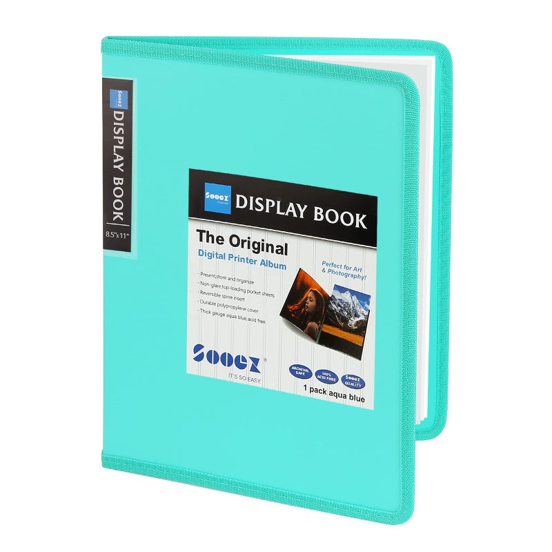 Sooez 30-Pocket Binder with Plastic Sleeves 8.5x11 (Sky Blue), Heavy Duty Art Portfolio Folder with Clear Sheet Protectors, Display 60 Pages, Presentation Book for Artwork, Document Organizer Binder - Image 1