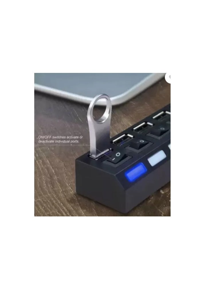 ماركة غير محددة موزع USB 3.0 فائق السرعة بأربعة منافذ مع مفاتيح، أسود  - Image 2
