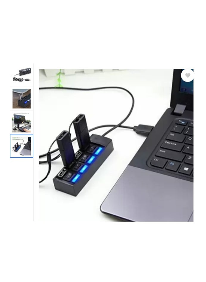 ماركة غير محددة موزع USB 3.0 فائق السرعة بأربعة منافذ مع مفاتيح، أسود  - Image 4