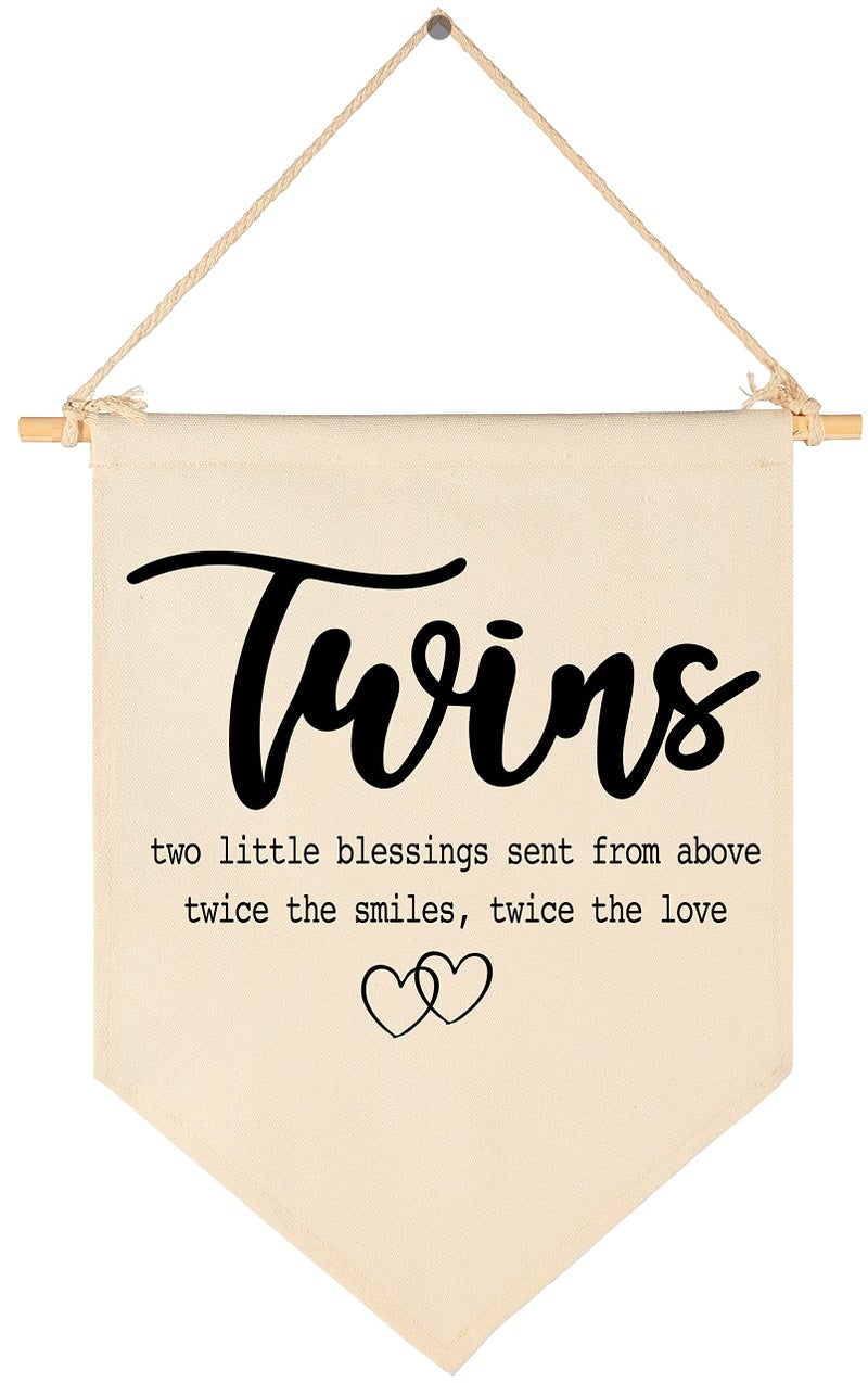 Twin Room SignTwins Two Little BlessingsCanvas Hanging Pennant Flag Banner Wall Sign Decor Gift for Nursery Baby Kids Boy Girl Newborn Nephew Teen Bedroom Playroom Front DoorBirthday Christmas Gift