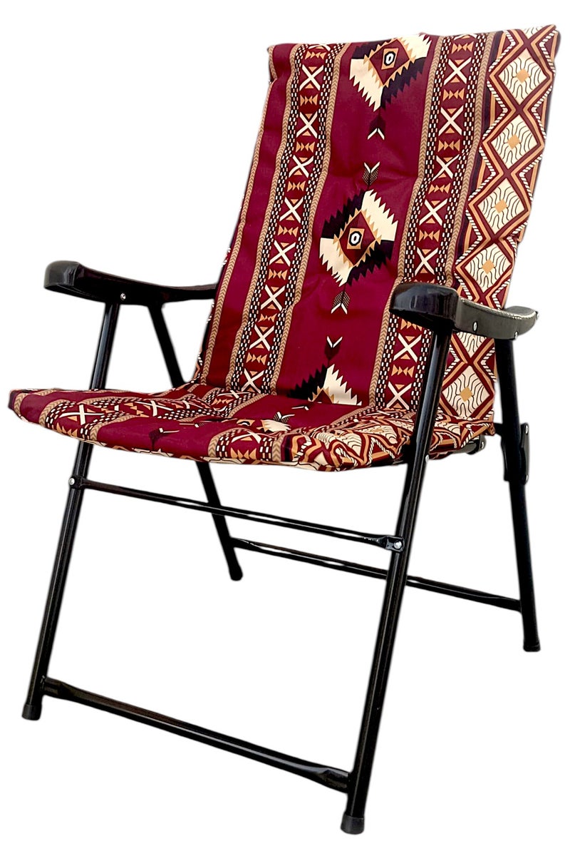GO2CAMPS Folding Camping Chair with Cusion Premium Quality | Sadu Chair | Beach Chair | Garden Chair | Fishing Chair | Travel Chair | Picnic Chair-Premium Arabic Traditional Sadu Camping Chair â€“ Durable Padded Cotton Cushion Seat with Cozy Armrests â€“ Foldable Majlis Style for Desert Travel, Outdoor Picnics, BBQs & Cultural Gatherings - Image 1