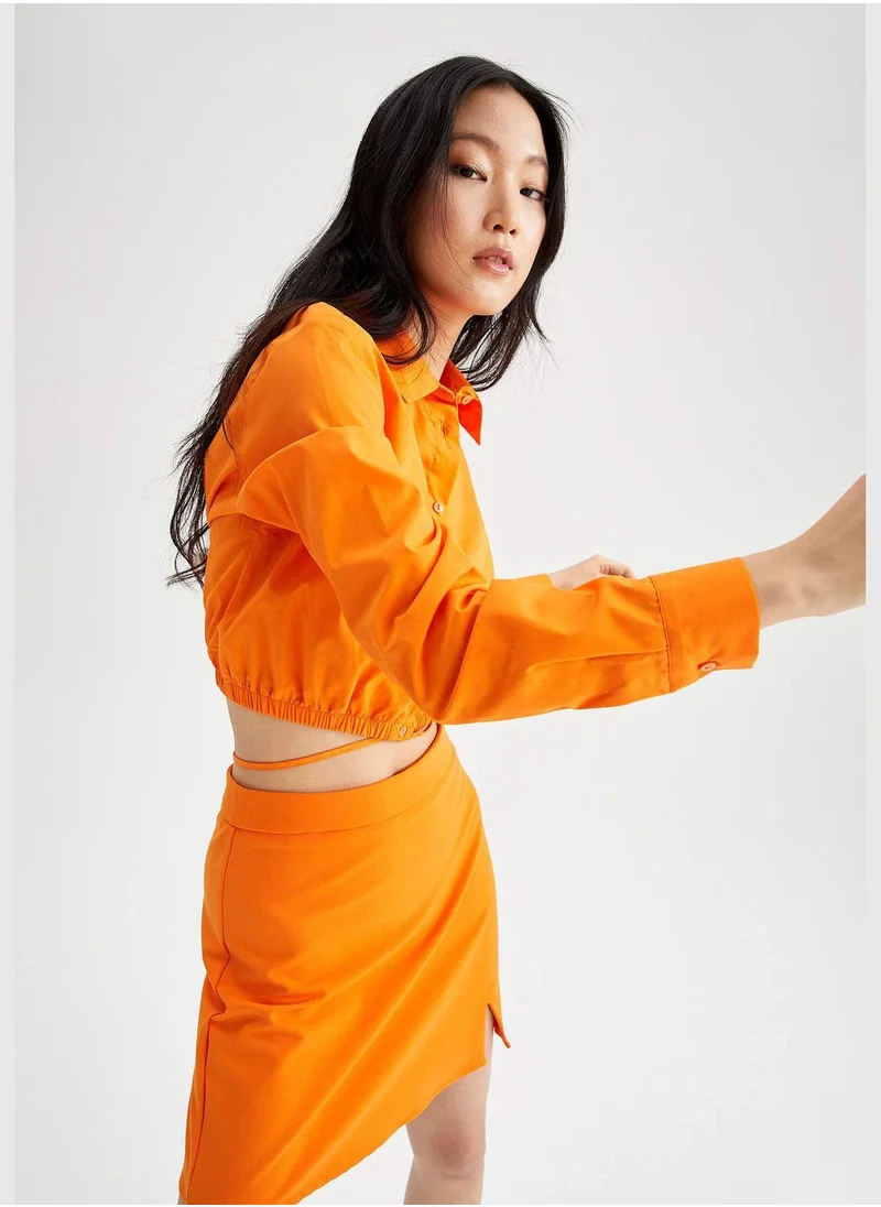 DeFacto Long Sleeve Ruched Crop Shirt