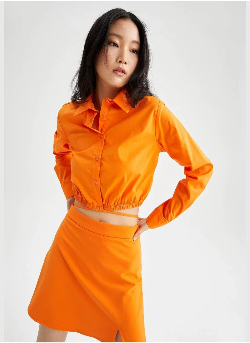 DeFacto Long Sleeve Ruched Crop Shirt