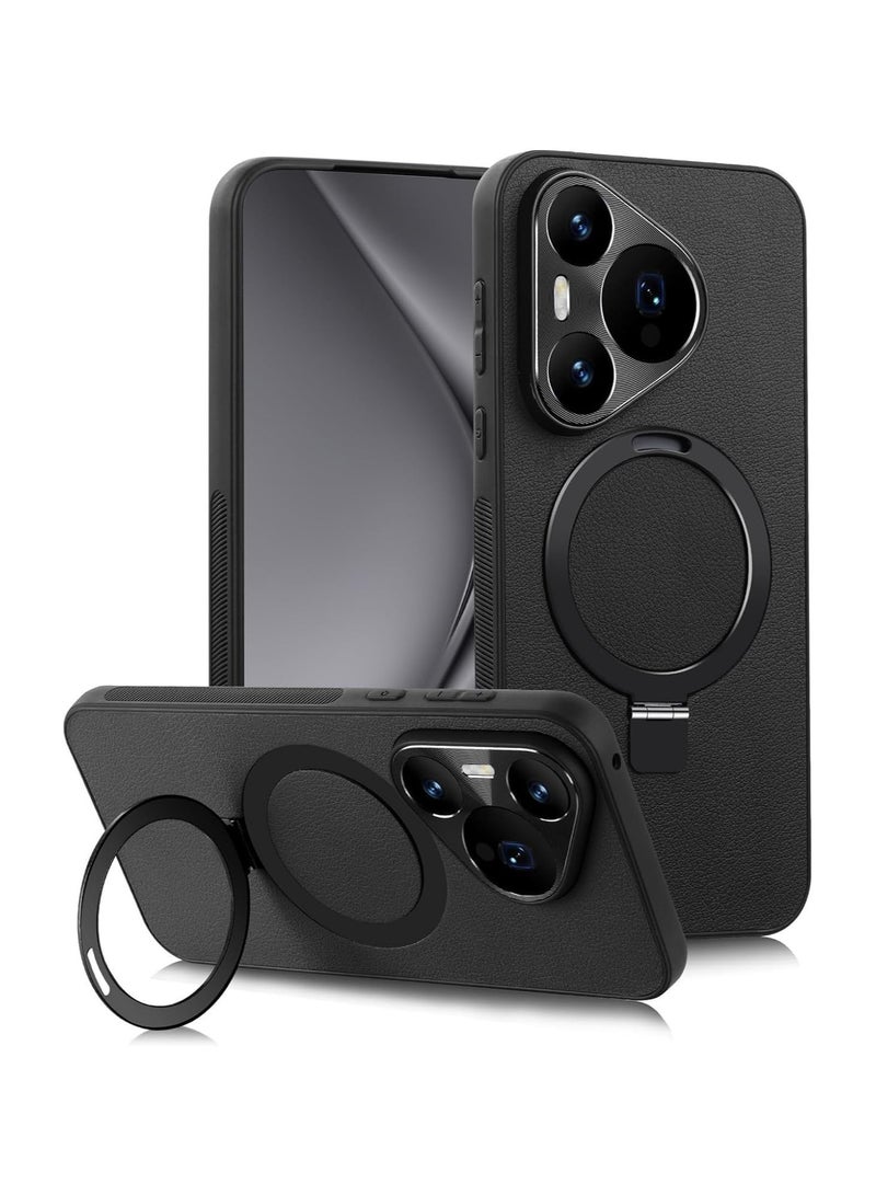 General Case Compatible with Leather Case for Huawei Pura 70 Pro, Magnetic Ring Holder Kickstand Protective Phone Cover Full Lens Protection,Seismic and Anti Drop Measures  - Image 1