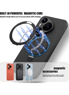 General Case Compatible with Leather Case for Huawei Pura 70 Pro, Magnetic Ring Holder Kickstand Protective Phone Cover Full Lens Protection,Seismic and Anti Drop Measures  - Image 2