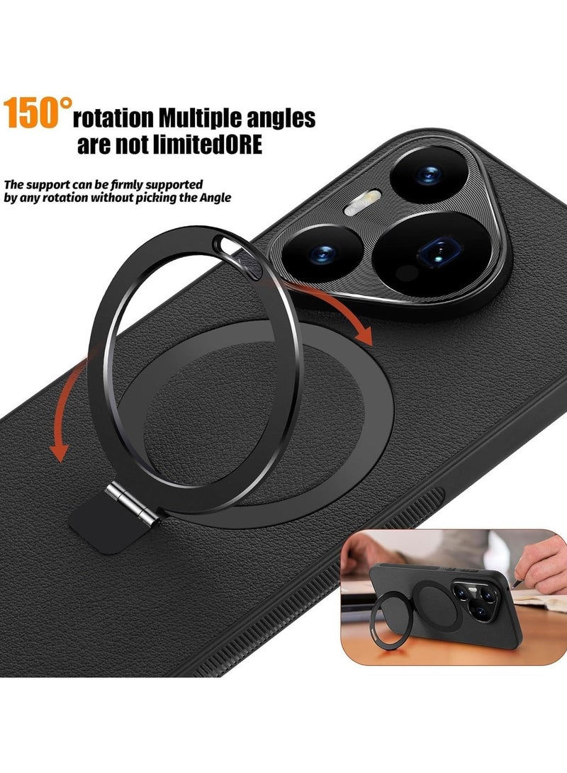 General Case Compatible with Leather Case for Huawei Pura 70 Pro, Magnetic Ring Holder Kickstand Protective Phone Cover Full Lens Protection,Seismic and Anti Drop Measures  - Image 4