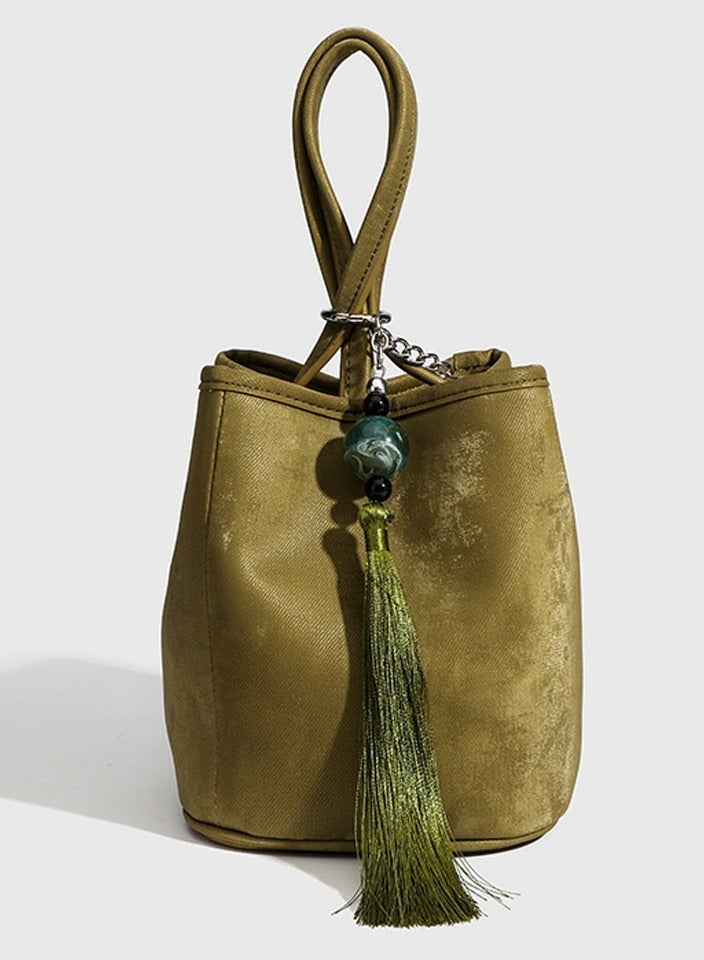 Loquat Small Bucket Bag for Women Simple Style Hobo Tote Bag Single Shoulder Crossbody Bag Handbag Yellowish Green  - Image 1