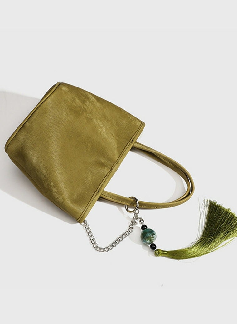 Loquat Small Bucket Bag for Women Simple Style Hobo Tote Bag Single Shoulder Crossbody Bag Handbag Yellowish Green  - Image 3
