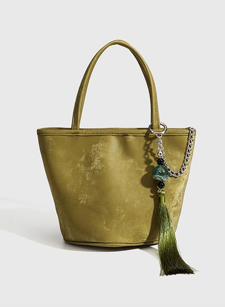 Loquat Small Bucket Bag for Women Simple Style Hobo Tote Bag Single Shoulder Crossbody Bag Handbag Yellowish Green  - Image 2