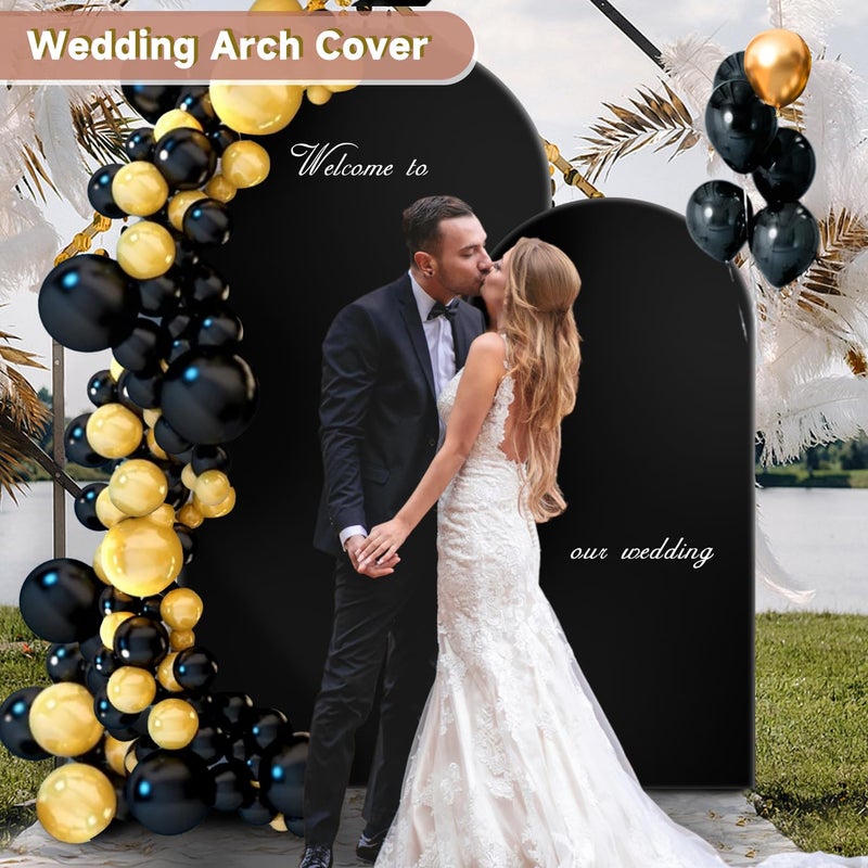Hemmotop Wedding Arch Backdrop Cover, Set of 2 (7.2ft, 6ft), 2 Sided Stretchy Spandex Fitted Balloon Arch Stand Backdrop for Birthday Party, Baby Shower, Black - Image 5