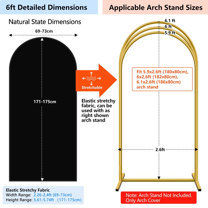 Hemmotop Wedding Arch Backdrop Cover, Set of 2 (7.2ft, 6ft), 2 Sided Stretchy Spandex Fitted Balloon Arch Stand Backdrop for Birthday Party, Baby Shower, Black - Image 3